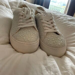 Betsy Johnson White Embellished Women's Sneakers